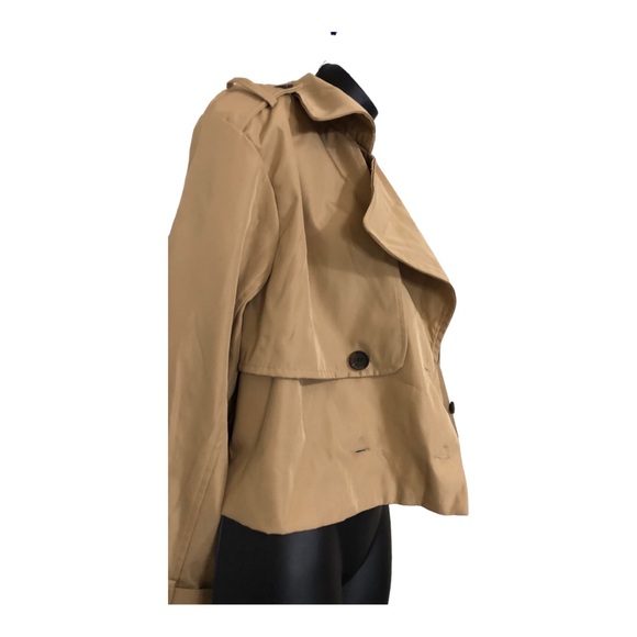 Stoosh tan cropped classic rain proof trench coat jacket size medium new - Picture 7 of 8